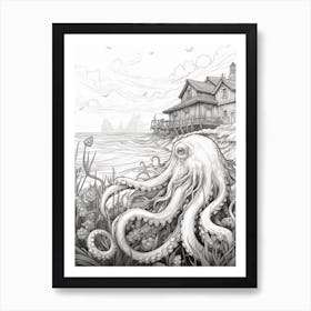 Octopus Detailed Drawing 2 Art Print