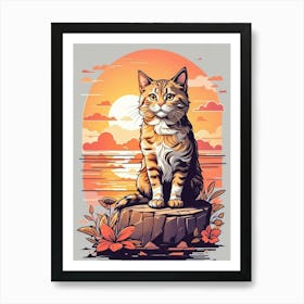 Cat At Sunset Art Print