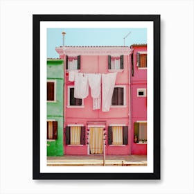 Pink Laundry Burano, Italy Art Print