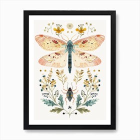 Colourful Insect Illustration Lacewing 2 Art Print