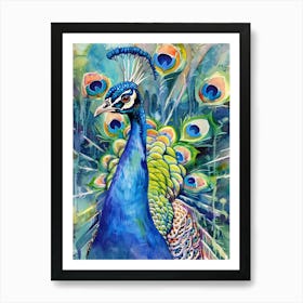 Peacock Colourful Watercolour 1 Art Print