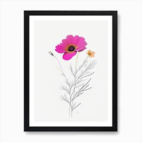 Cosmos Floral Minimal Line Drawing 2 Flower Art Print