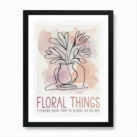 Floral Things Line Drawing on Watercolor Background Art Print