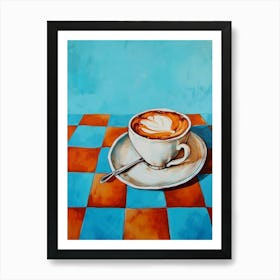 Coffee Blue Checkered 1 Art Print