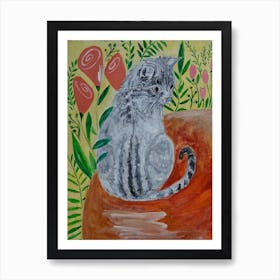 Cat on a Table, Animal Wall Art Art Print