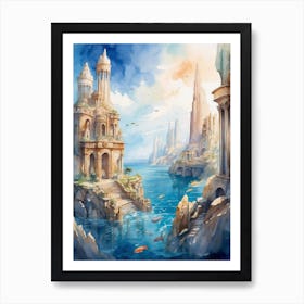 Watercolor Of A Fantasy City 1 Art Print