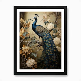 Dark And Moody Botanical Peacock 4 Art Print