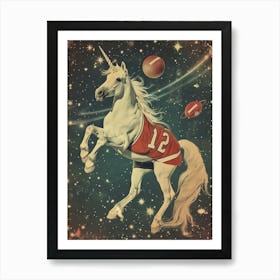 Unicorn Playing American Football In Space Art Print