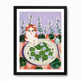 Cat And Green Ravioli Art Print