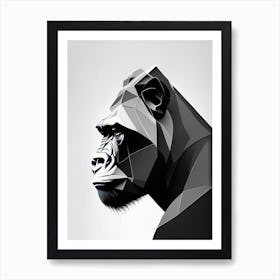 Side Profile Portrait Of A Gorilla Gorillas Black & White Geometric 1 Art Print