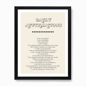 Daily Affirmations In Black Art Print