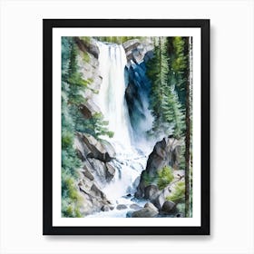 Icicle Creek Falls, United States Water Colour  (1) Art Print