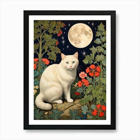 William Morris White Cat In The Moonlight Art Print