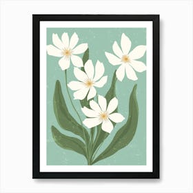 White Flowers On A Green Background Art Print