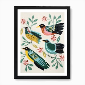 Folk Style Bird Painting Green Heron 2 Art Print