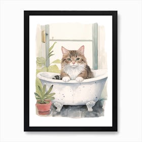 American Shorthair Cat In Bathtub Botanical Bathroom 3 Art Print