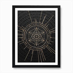 Geometric Glyph Symbol in Gold with Radial Array Lines on Dark Gray n.0127 Art Print