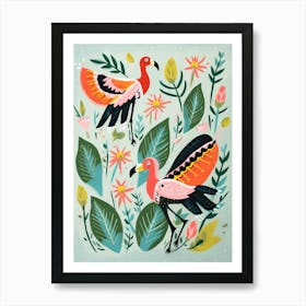 Folk Style Bird Painting Flamingo 1 Art Print