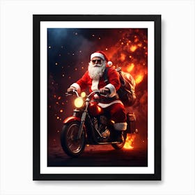 Santa Claus Riding Cool Bike Art Print