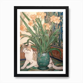 Gladoli With A Cat 2 Art Nouveau Style Art Print