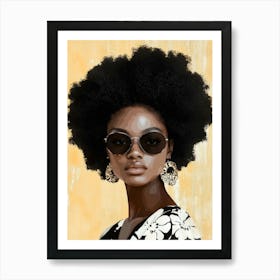 African Woman Portrait With Big Black Afro Hair Art Print