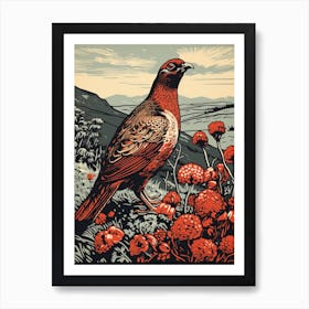 Vintage Bird Linocut Grouse 1 Art Print