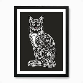 Line Black Halloween Witch Cat Art Print