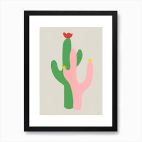 Minimal pink and green abstract cactus shapes Art Print