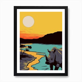 Rhino In The Wild Geometric Block Colour Illustration 4 Art Print