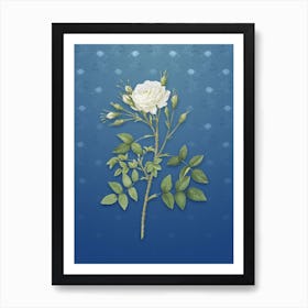 Vintage White Rose of Rosenberg Botanical on Bahama Blue Pattern n.0983 Art Print