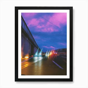 Purple Sky Over A Highway Art Print