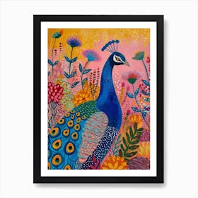 Colourful Peacock In The Wild Painting 2 Art Print