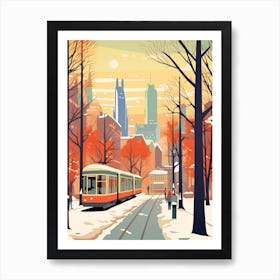 Vintage Winter Travel Illustration Frankfurt Germany 2 Art Print