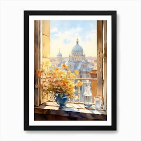 Window View Of Kiev Ukraine In Autumn Fall, Watercolour 2 Art Print