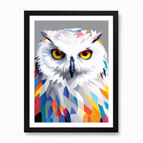 Colourful Geometric Bird Snowy Owl 3 Art Print