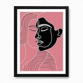 Minimalist Portrait Line Pink Woman 3 Art Print