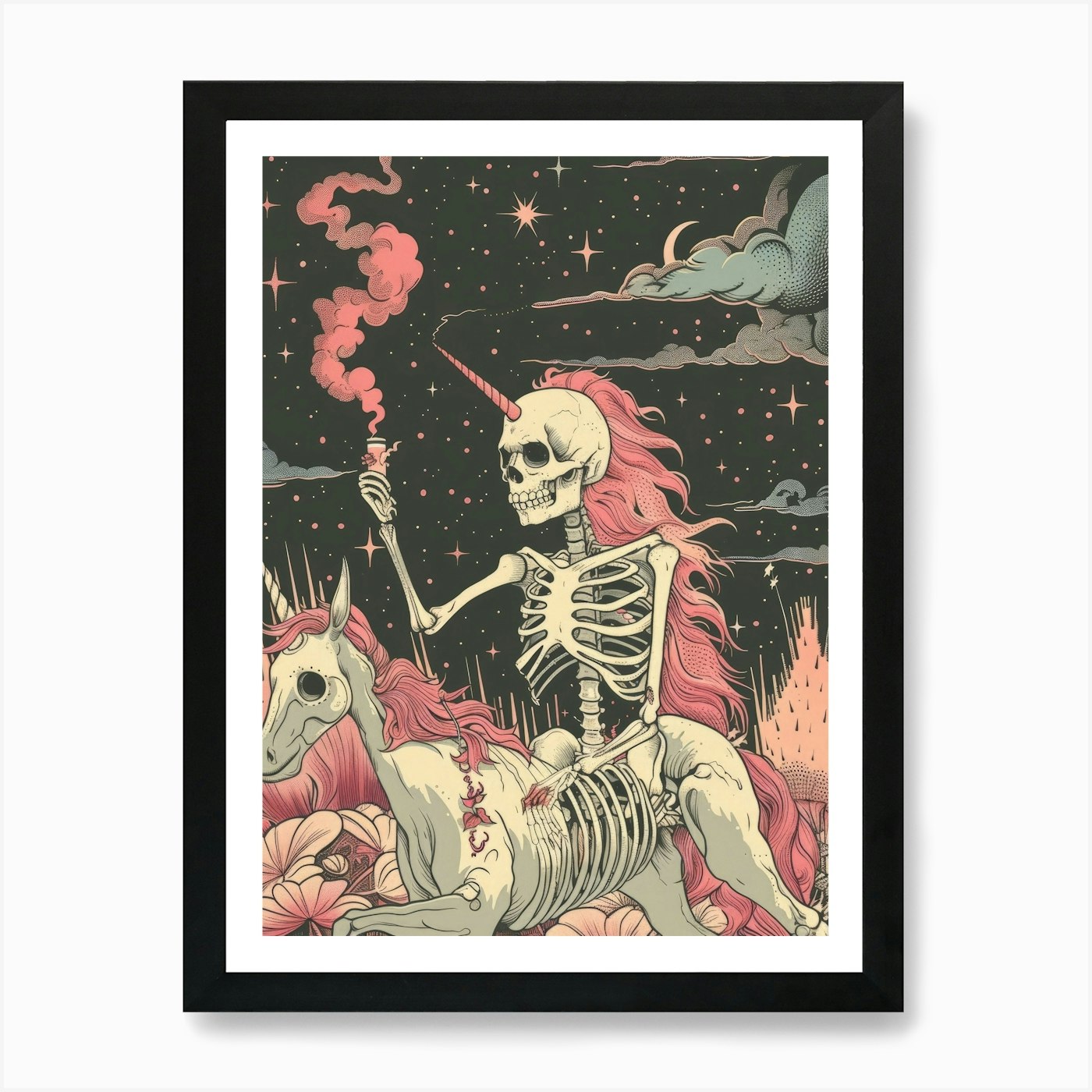 Unicorns And Skeletons Art Print Fr Framed Wall Art Poster Canvas Print Picture - Picture 2 of 4