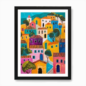 Kitsch Colourful Mediterranean Town Art Print