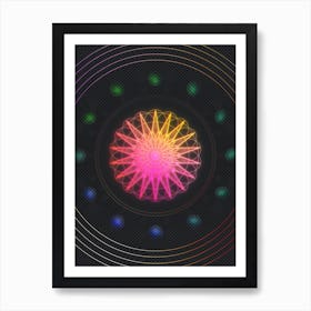 Neon Geometric Glyph in Pink and Yellow Circle Array on Black n.0178 Art Print