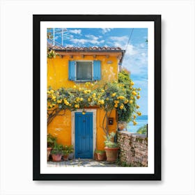 Yellow House With Blue Shutters Art Print