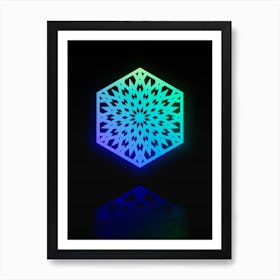 Neon Blue and Green Abstract Geometric Glyph on Black n.0368 Art Print