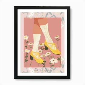 Step Into Spring Woman Yellow Shoes With Flowers 4 Art Print