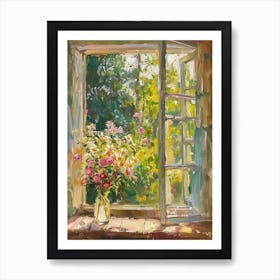 Forget Me Not Flowers On A Cottage Window 1 Art Print