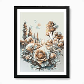 Roses In The Garden Painting Art Print