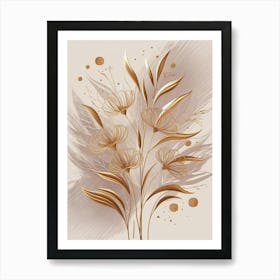 Gold Flowers On A Beige Background Art Print