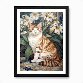 Daisies With A Cat 1 Art Nouveau Style Art Print