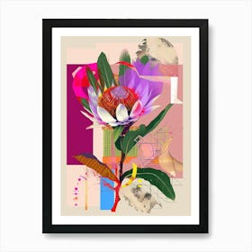 Protea 1 Neon Flower Collage Art Print