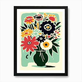 Colorful Flowers In A Vase Modern Art Print