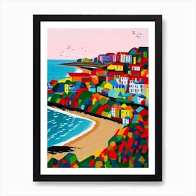 Tenby South Beach, Pembrokeshire, Wales Hockney Style Art Print