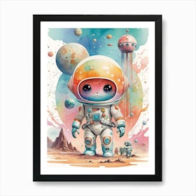 Kitty Astronaut vintage retro sci-fi art Art Print